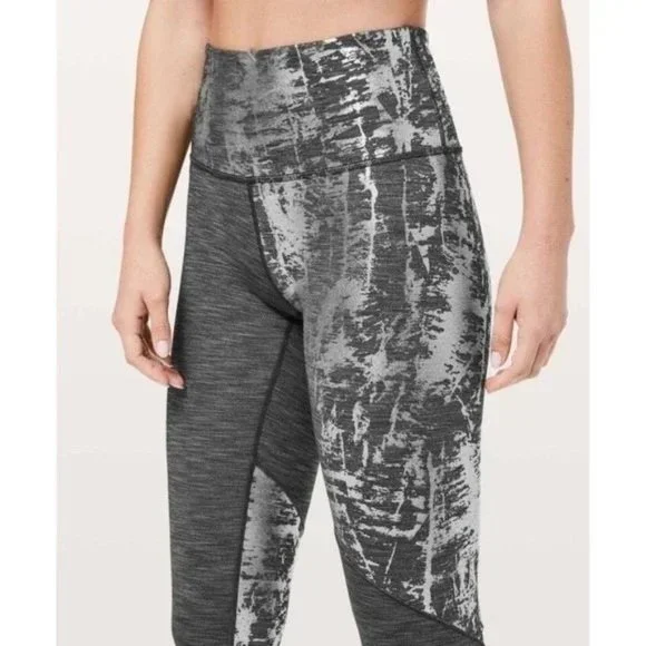 Lululemon Wunder Under High Rise Tight Leggings Silver Black Brindle Foil - Picture 2 of 10